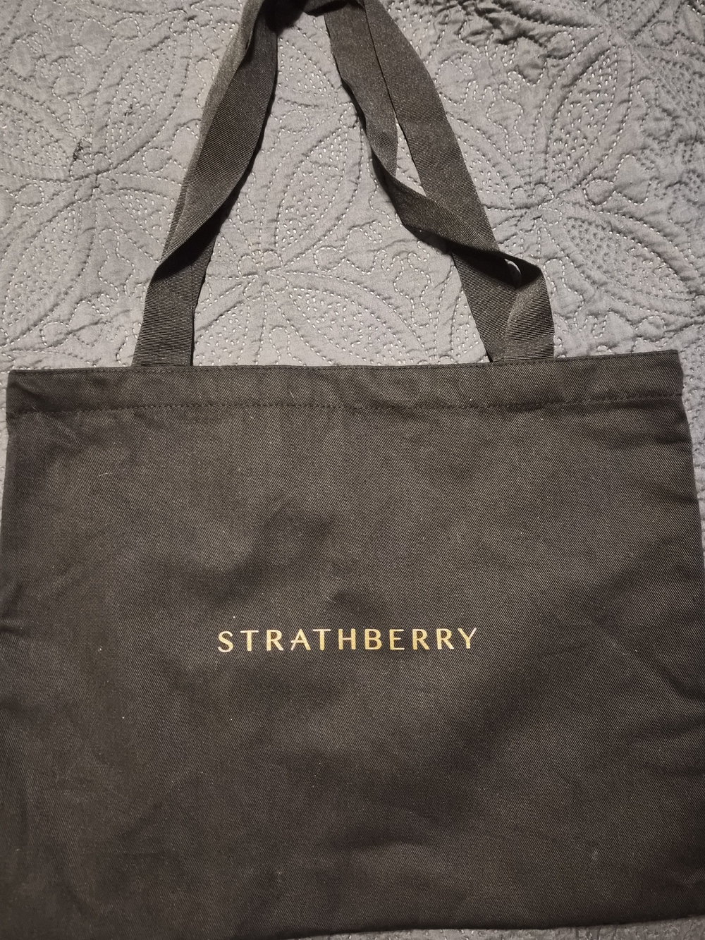 Strathberry Black Organic Cotton Dust Bag Tote 16" x 12"